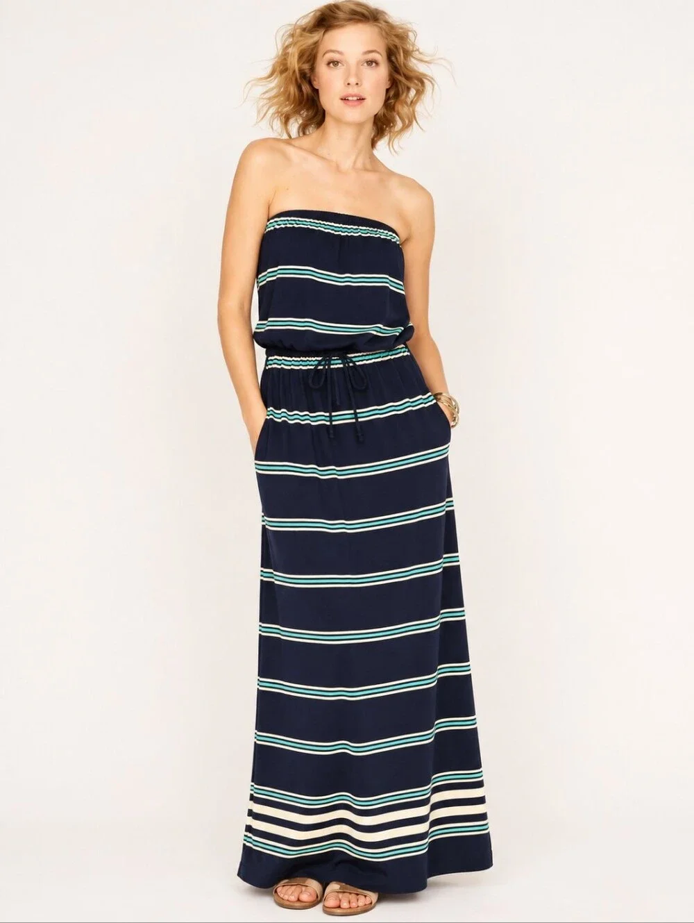 ❤️ J CREW STRAPLESS JERSEY DRESS IN STRIPE WITH POCKETS, XS