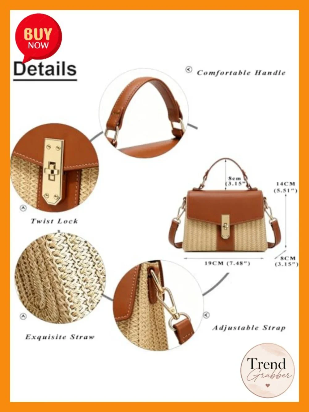 Straw Woven Women's Crossbody Satchel Beach Handbag Summer Vacation Shoulder