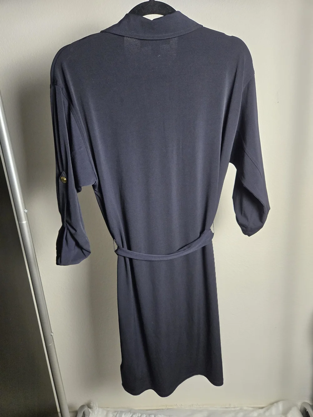 Michael Kors Navy Shirt Dress with Gold Lace-Up Detail
