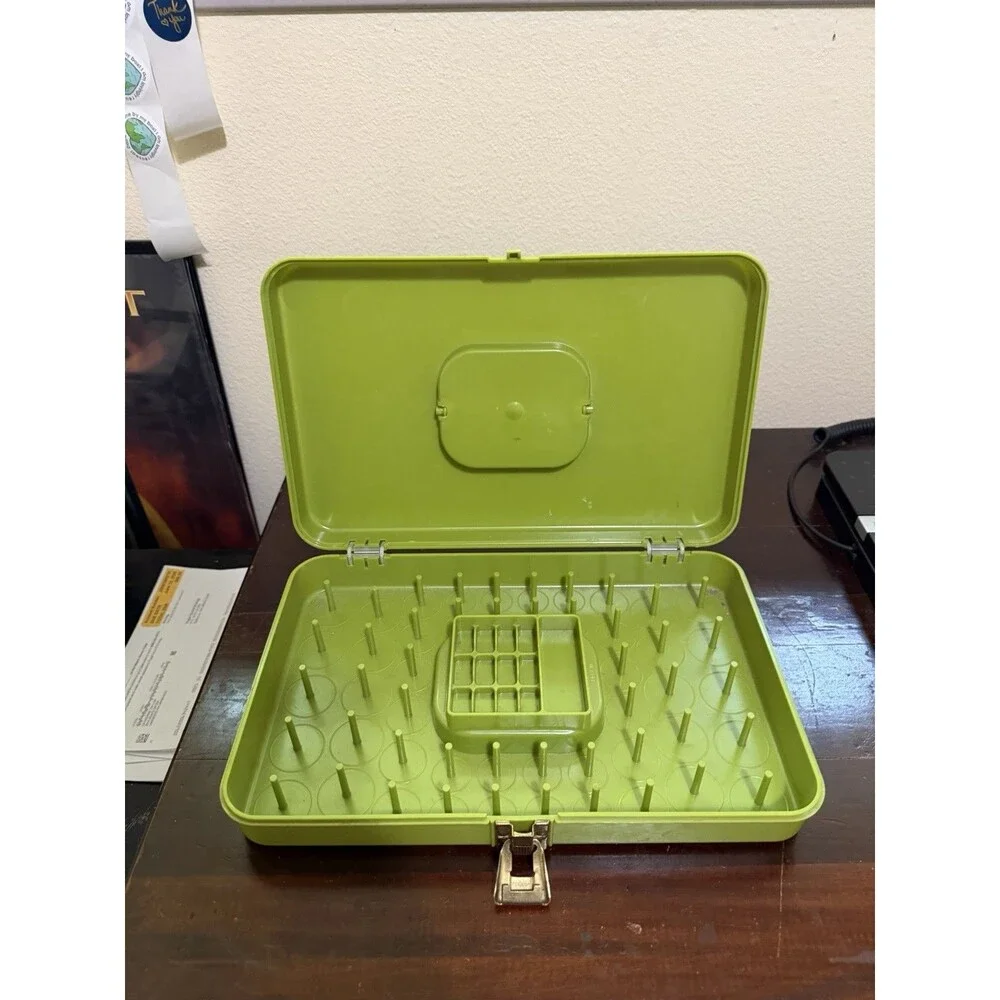 Vintage Wilson Wil-Hold Thread Box Avocado Green Sewing Organizer Caddy Storage