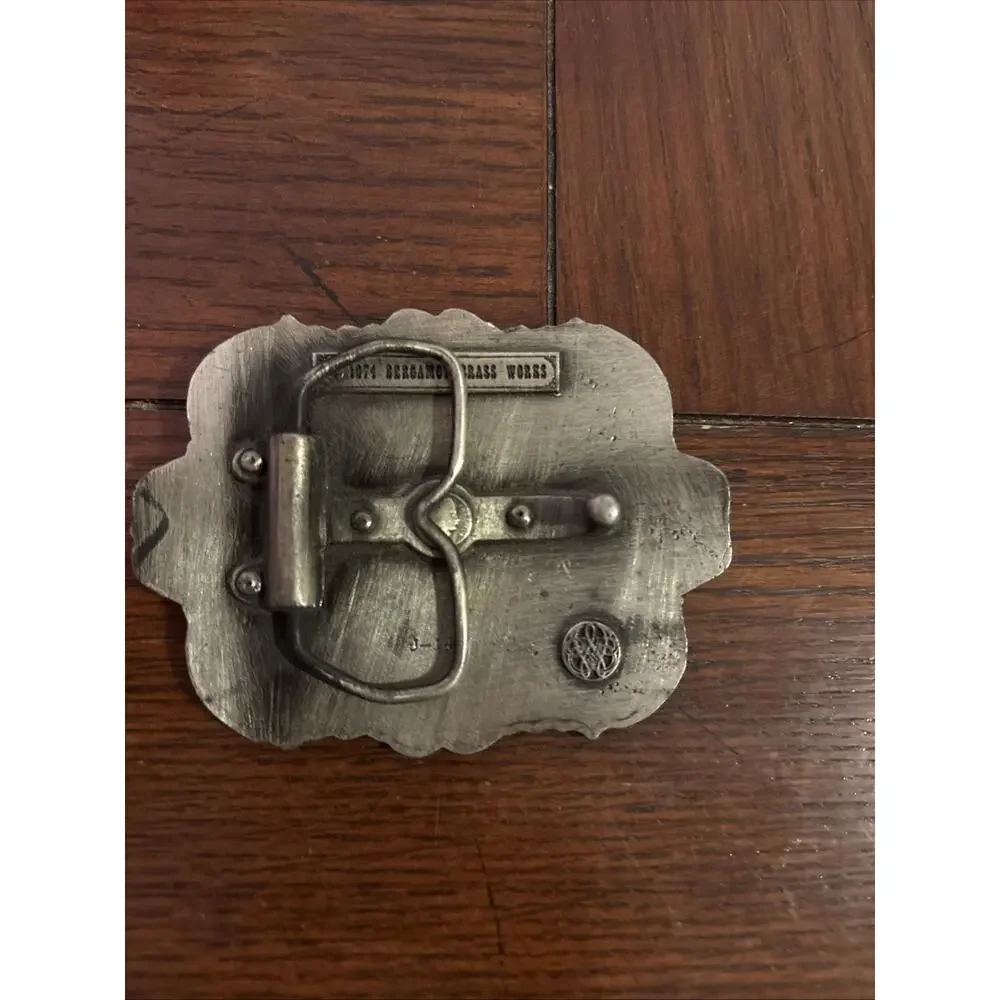 Vtg 1974 Bergamot Brass Works Horse Belt Buckle PEWTER Western