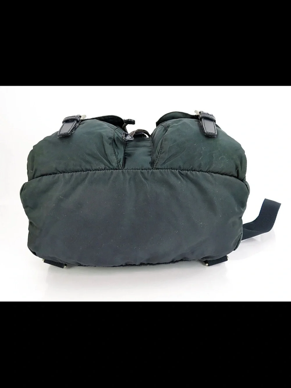 Prada Dark Green Nylon Drawstring Backpack with Front Pockets