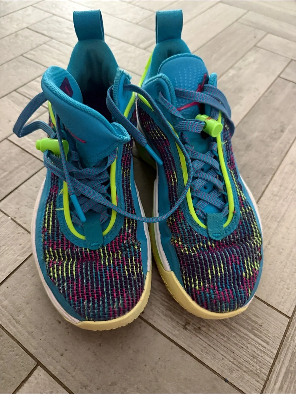 Nike Teal Blue Knit Sneakers with Neon Green Accents