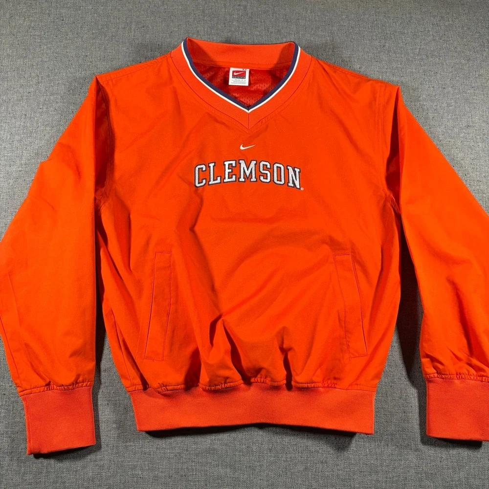 Vintage Nike Windbreaker Kids Medium Orange Clemson Tiger V-Neck Pullover Jacket