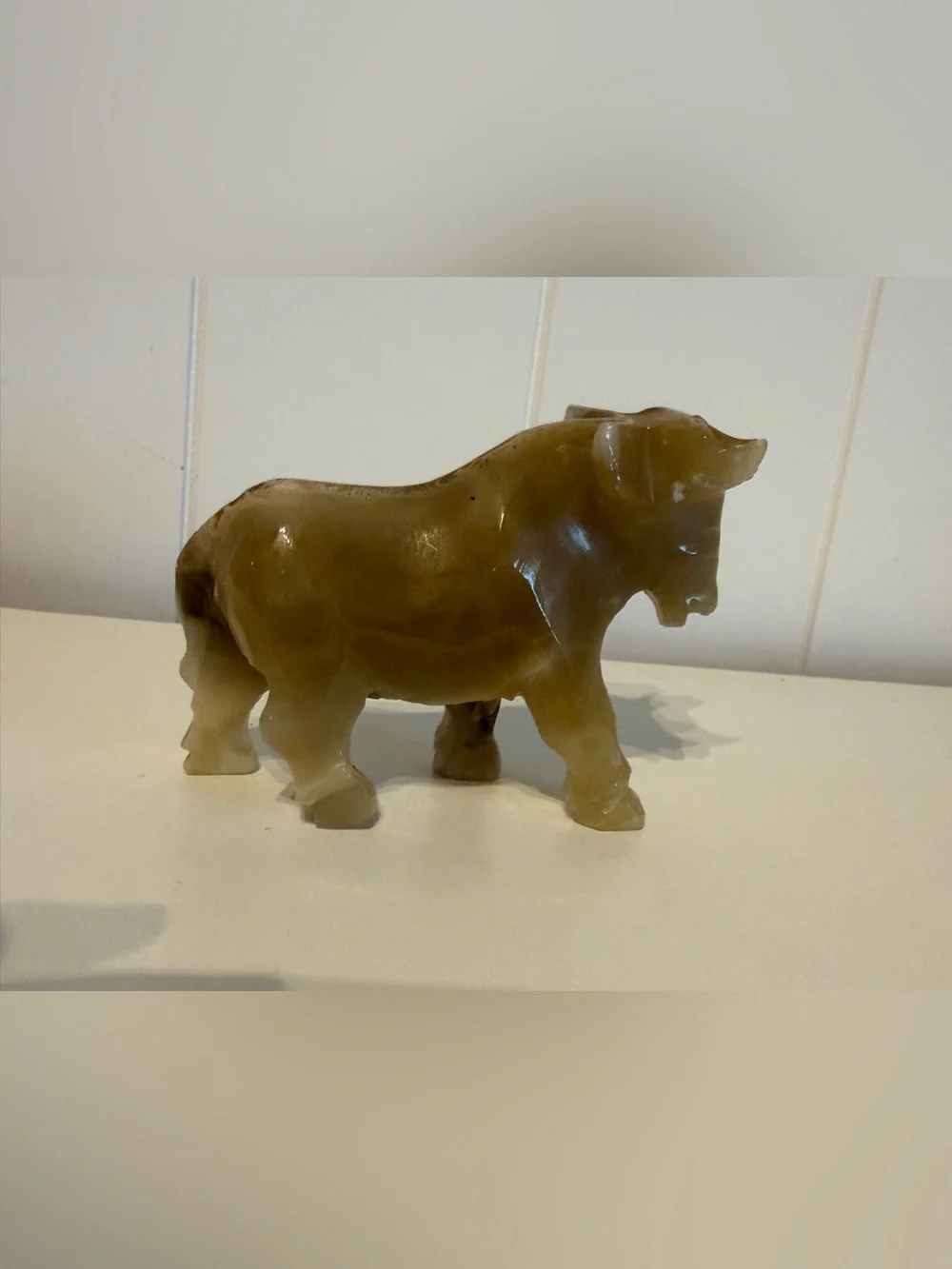 Vintage Hand Carved Onyx marble Bull Cow Figurine Statue Stone Sculpture