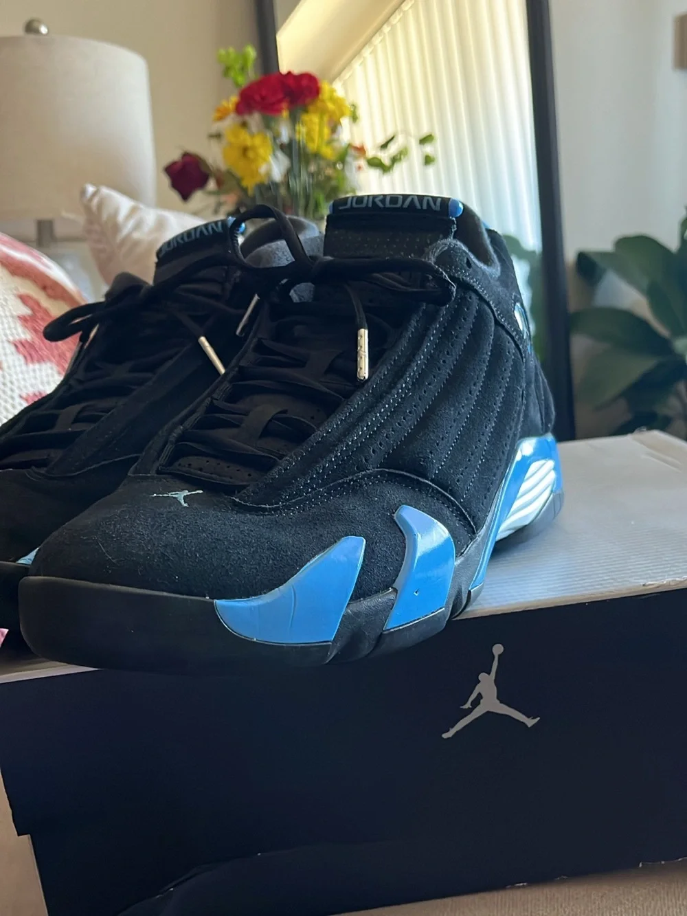 Jordan Air Jordan 14 Retro Black with Light Blue Accents