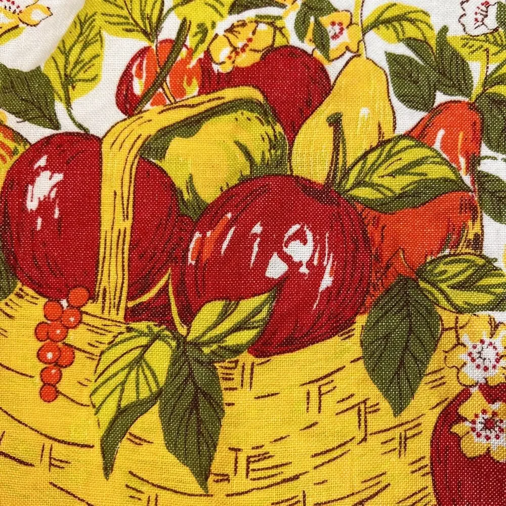 1983 Calendar Tea Towel VIntage Kitchen Red Yellow Fruits Linen Tea Towel