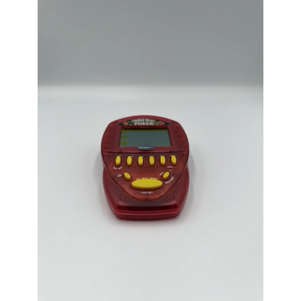 Radica Triple Play Poker Handheld Electronic Game Translucent Red Vintage 2000