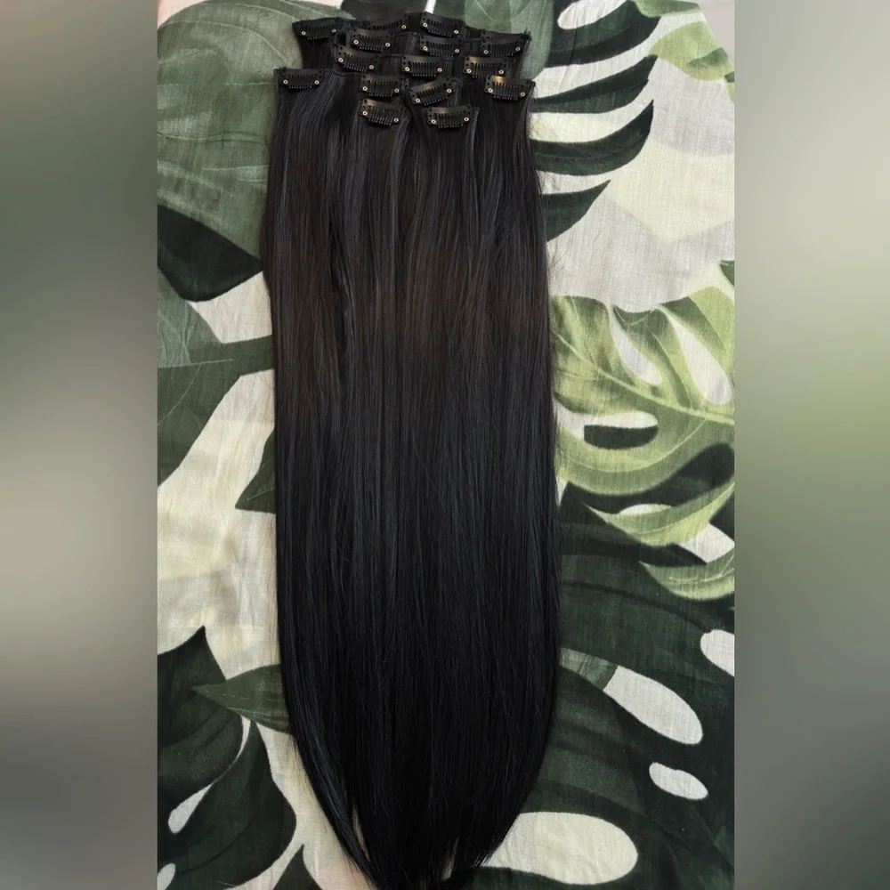 Human hair blend 24 In Black Clip in Hair Extensions Straight Beautiful Hair