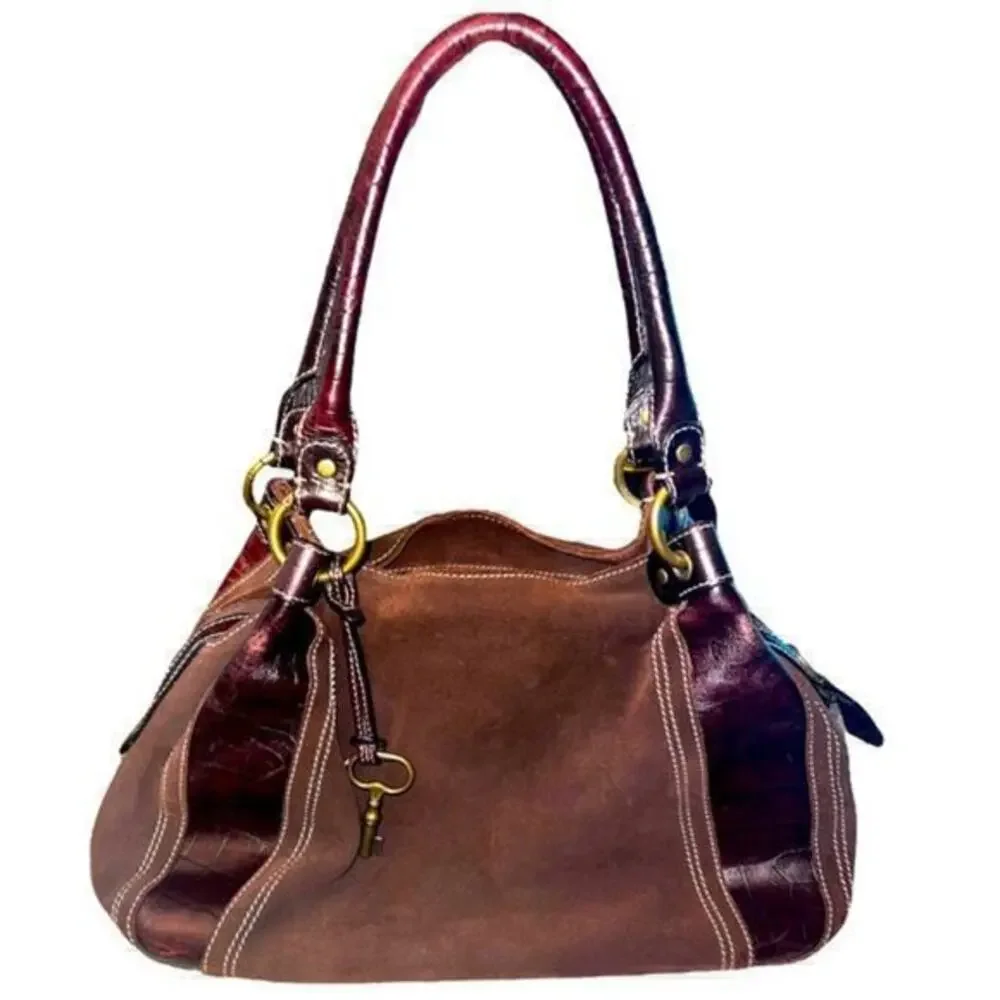 ▶️ Fossil ◀️ Brown Leather Croc Embossed, Suede