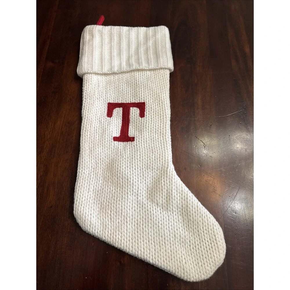 Letter T Monogram Christmas Stocking Wondershop Initial Target‎ Knit Ivory White