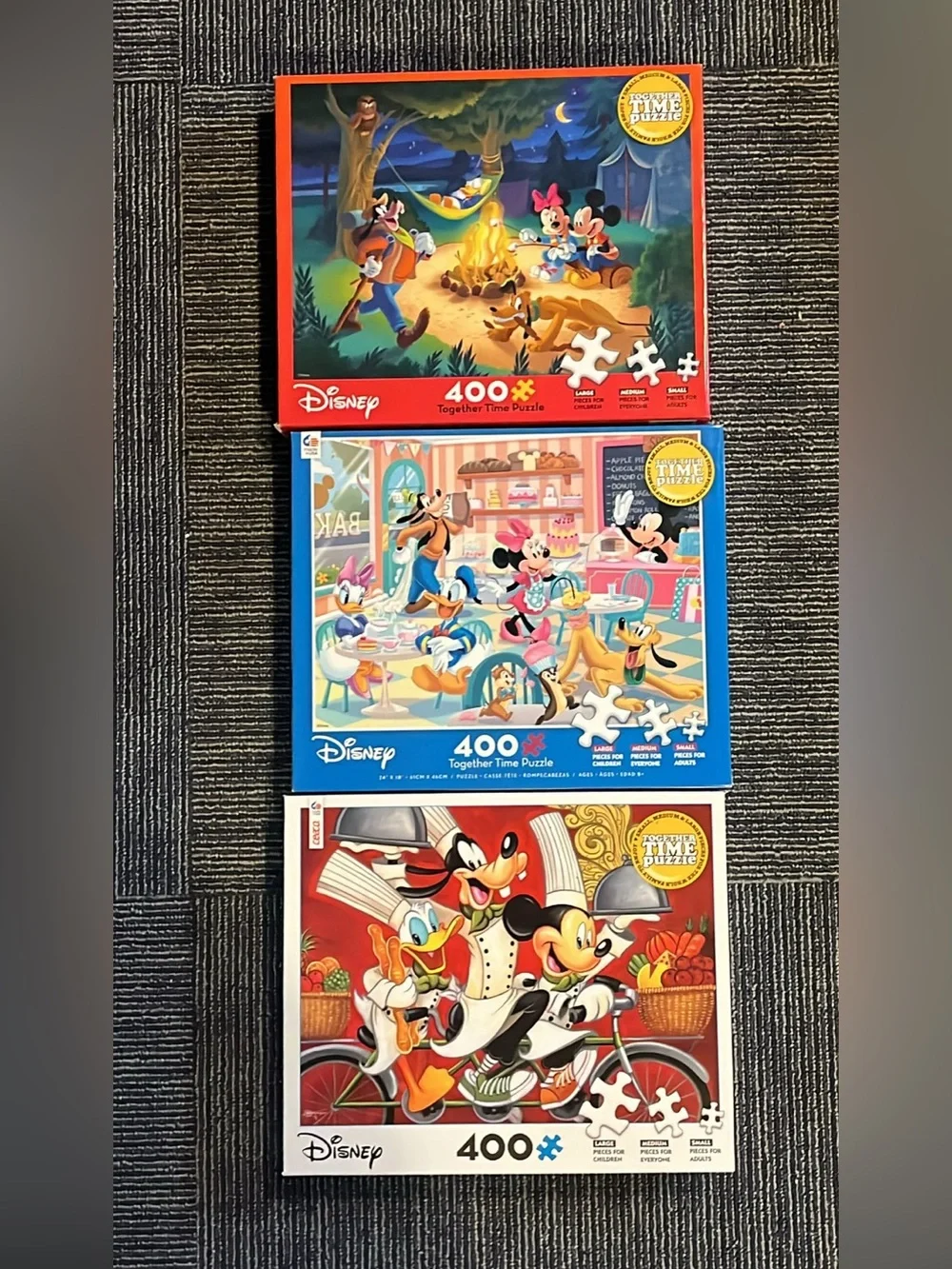 Disney 3-Pack 400-Piece Puzzles Featuring Blue, Red, Yellow Artwork