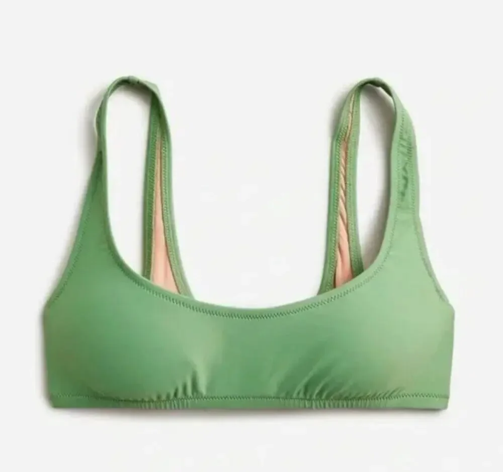 J. Crew Green Over the Shoulder Scoop Neck Heritage Bikini Top - Medium - NWT