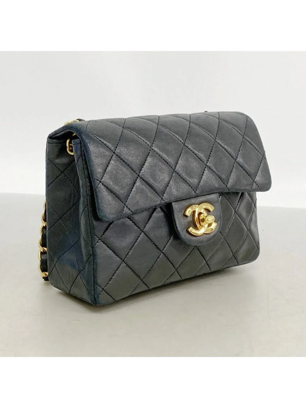 Chanel Shoulder Bag Quilted Lambskin Black Gold
