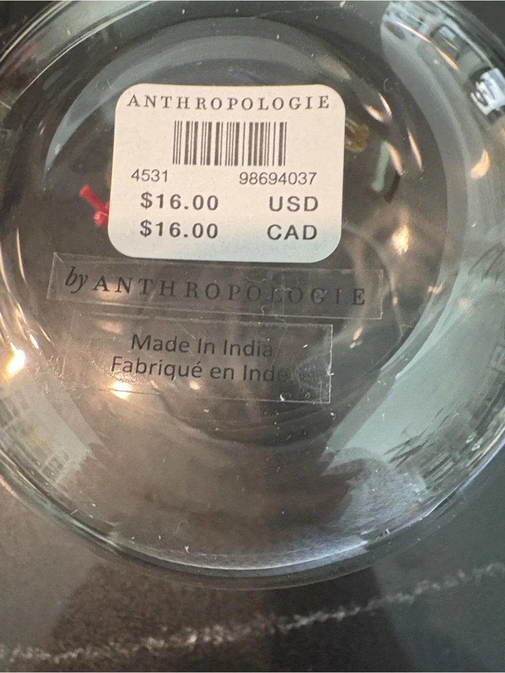 Anthropologie clear glass