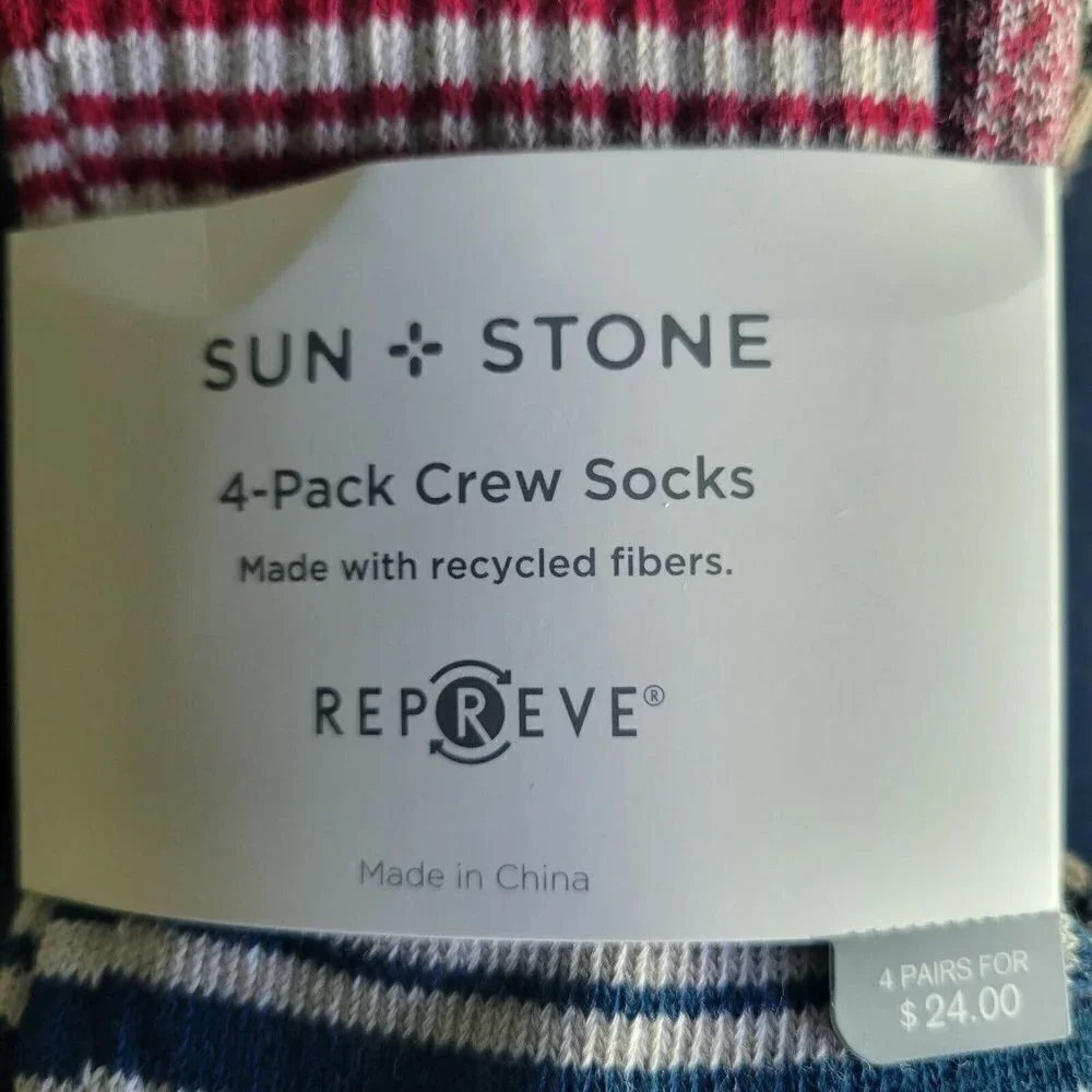 MEN'S Sun Stone 4-Pack Socks.  One Size. Cotton/Spandex/Polyester.