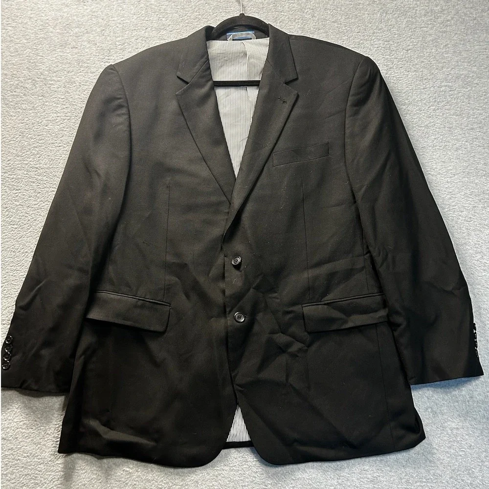 Blazer Jacket Mens Black‎ 44R 23x31 Two Button Notch Lapel Pinstripe Lining