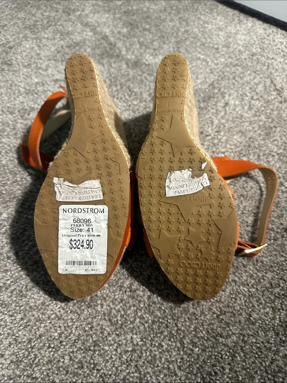 Jimmy Choo Orange Leather & Suede Cross-Espadrille Wedges Size 41 - Brand New