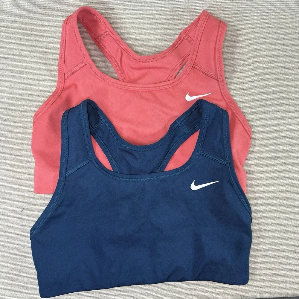 Nike Dri Fit Swoosh Sports Bra Womens Size XS Non-Padded Coral And Blue Lot of 2