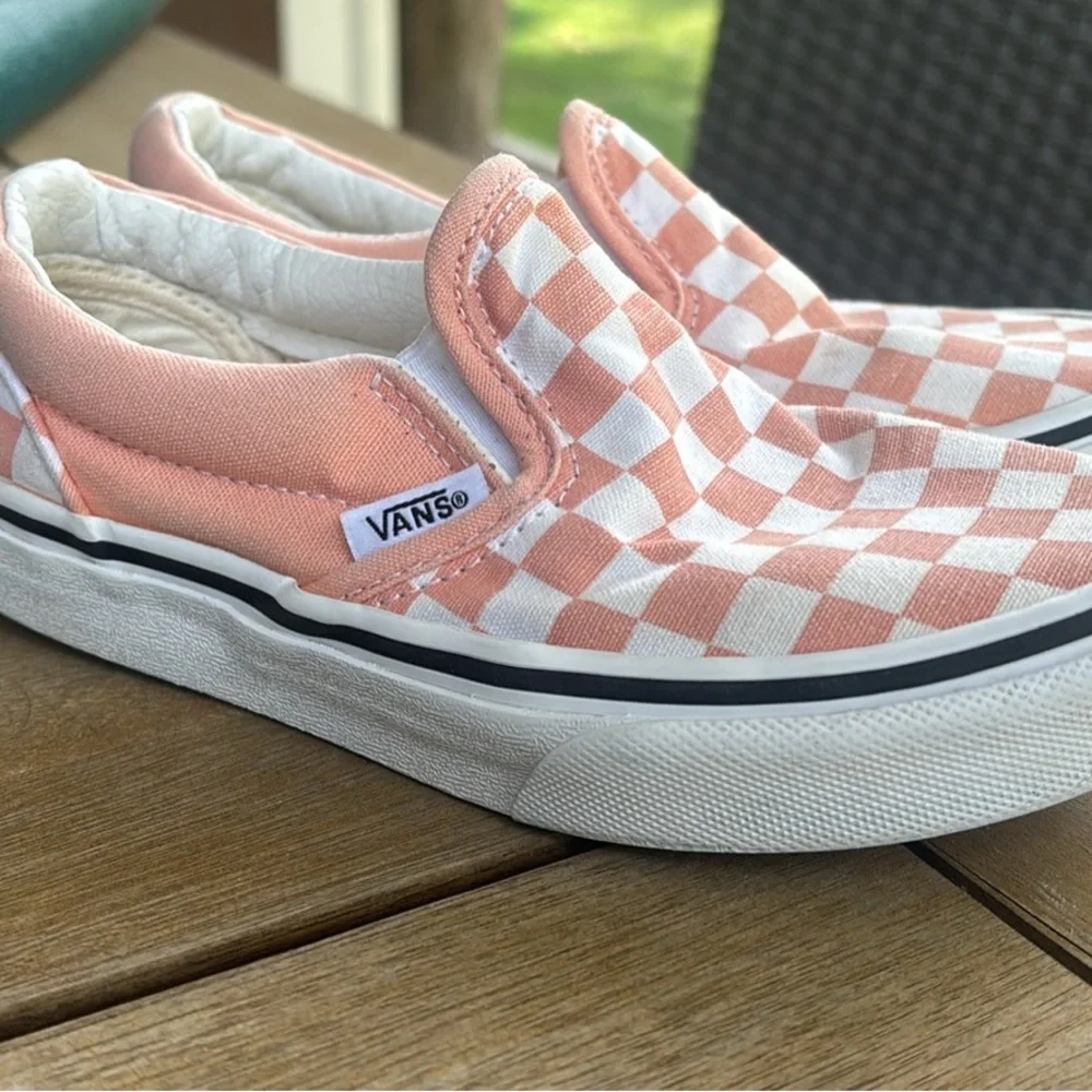 Vans Kids Slip-On Checkerboard Sneakers - Peach & White