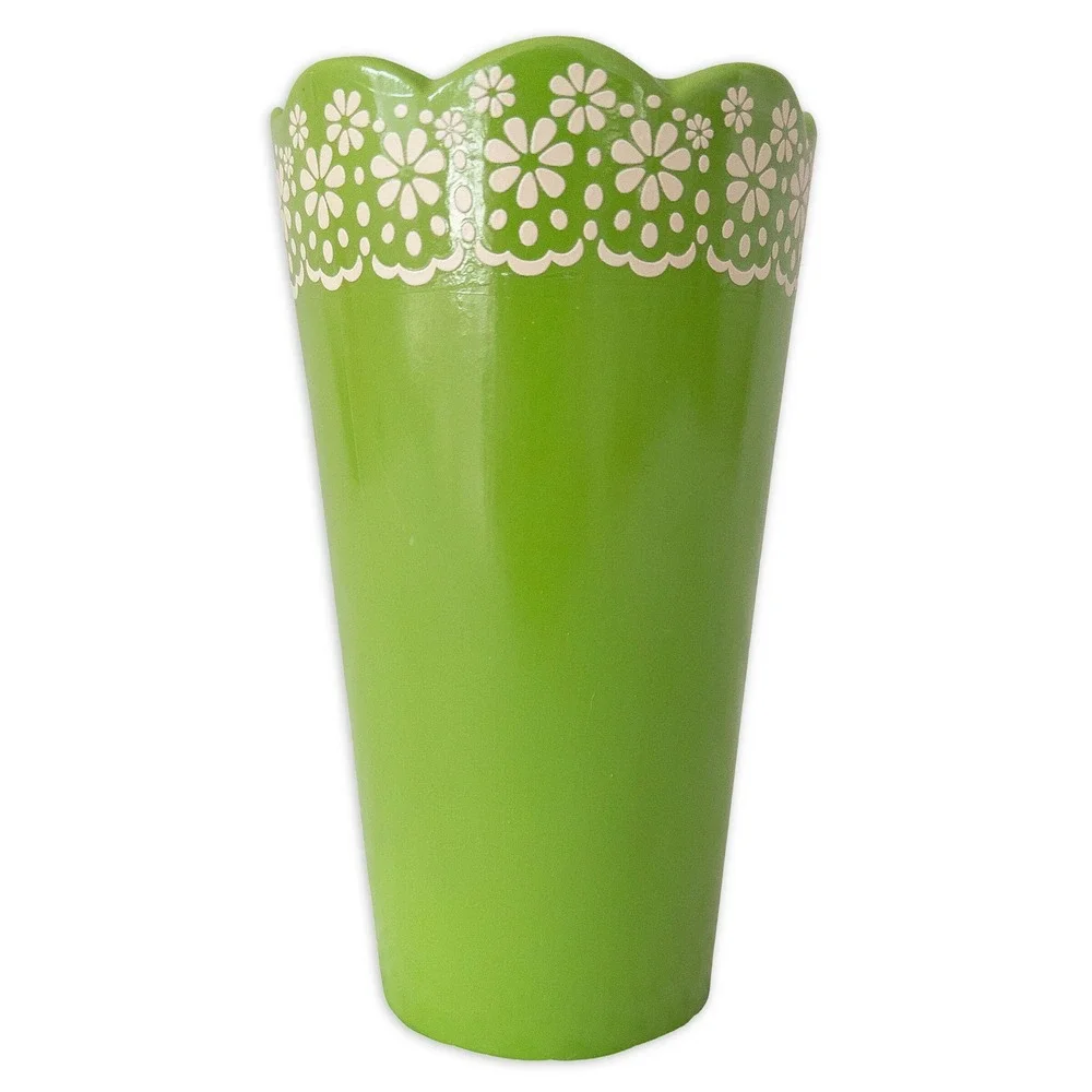 Scalloped Floral Lace Vase Green 7.5