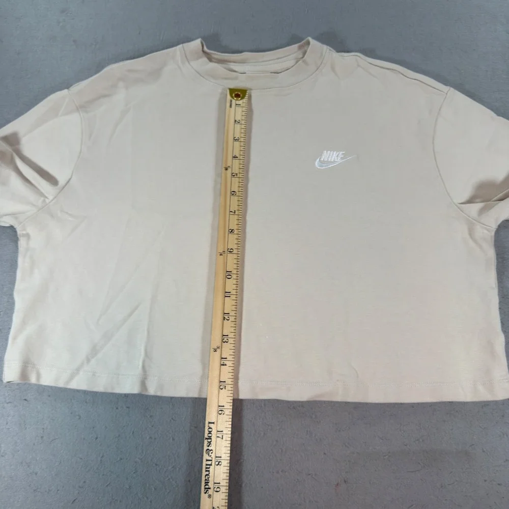 Nike Sportswear Essential Cropped Tee Beige Embroidered Logo Women's Large