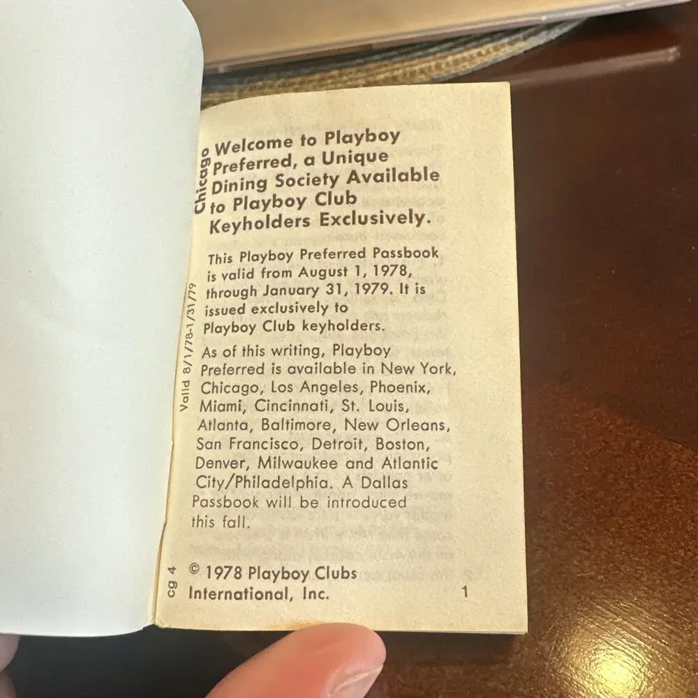 Playboy Preferred Club Keyholder Pass Book 1978 To 1979 Chicago