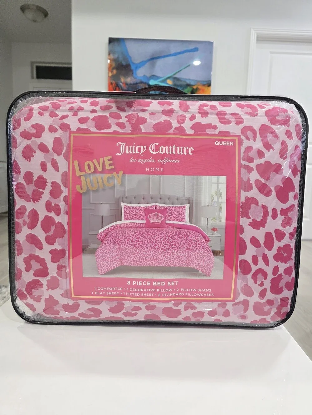 Juicy Couture QUEEN Pink Leopard 8 Piece Comforter Set New