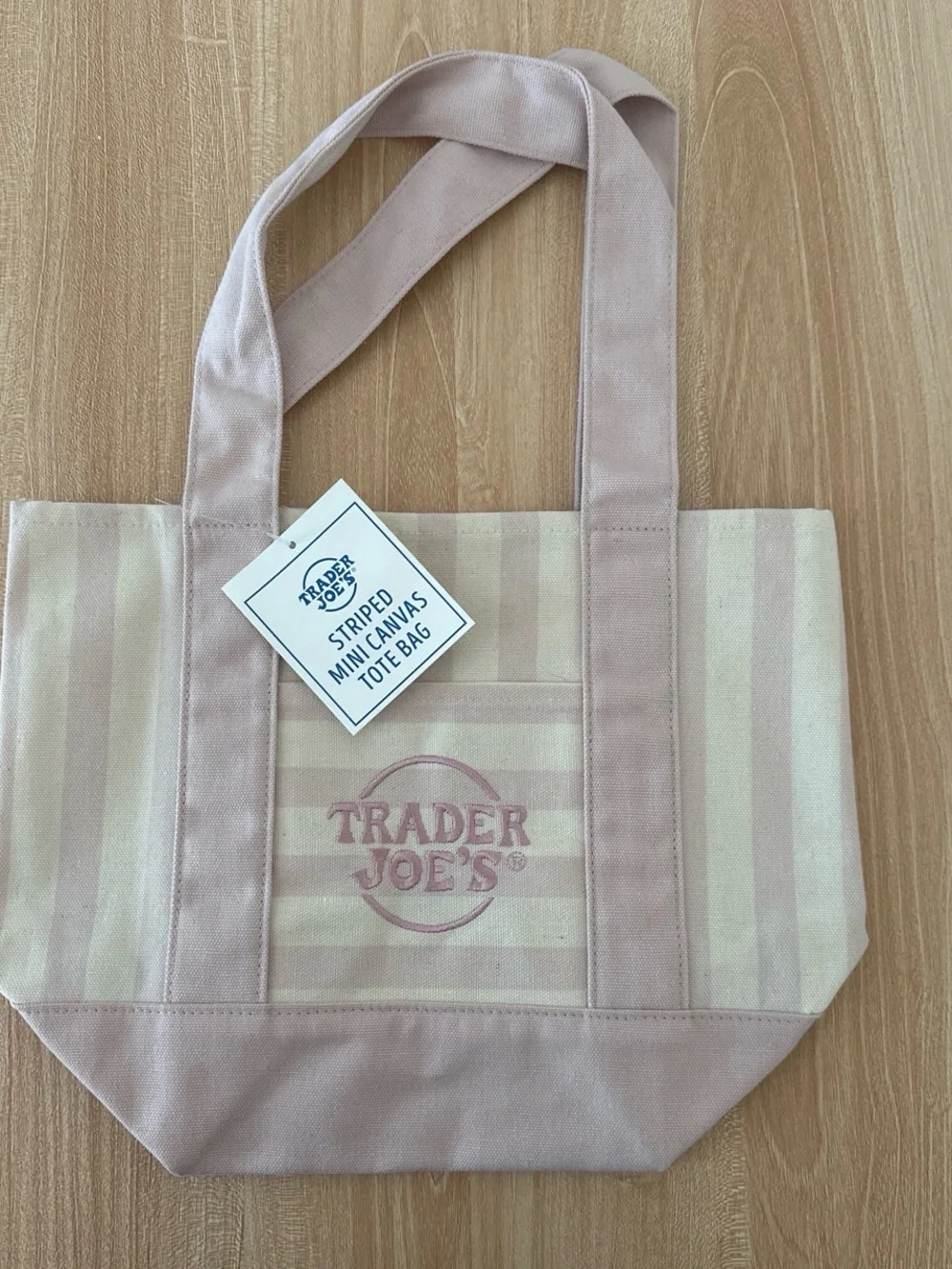 TRADER JOES STRIPPED CANVAS MINI TOTE - PINK