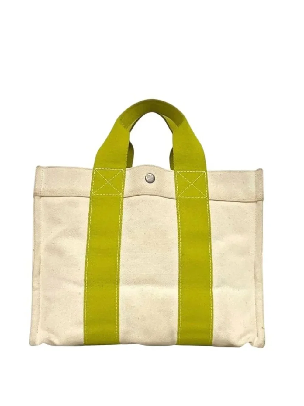 Hermes Tote Bora PM White Green Yellow Canvas