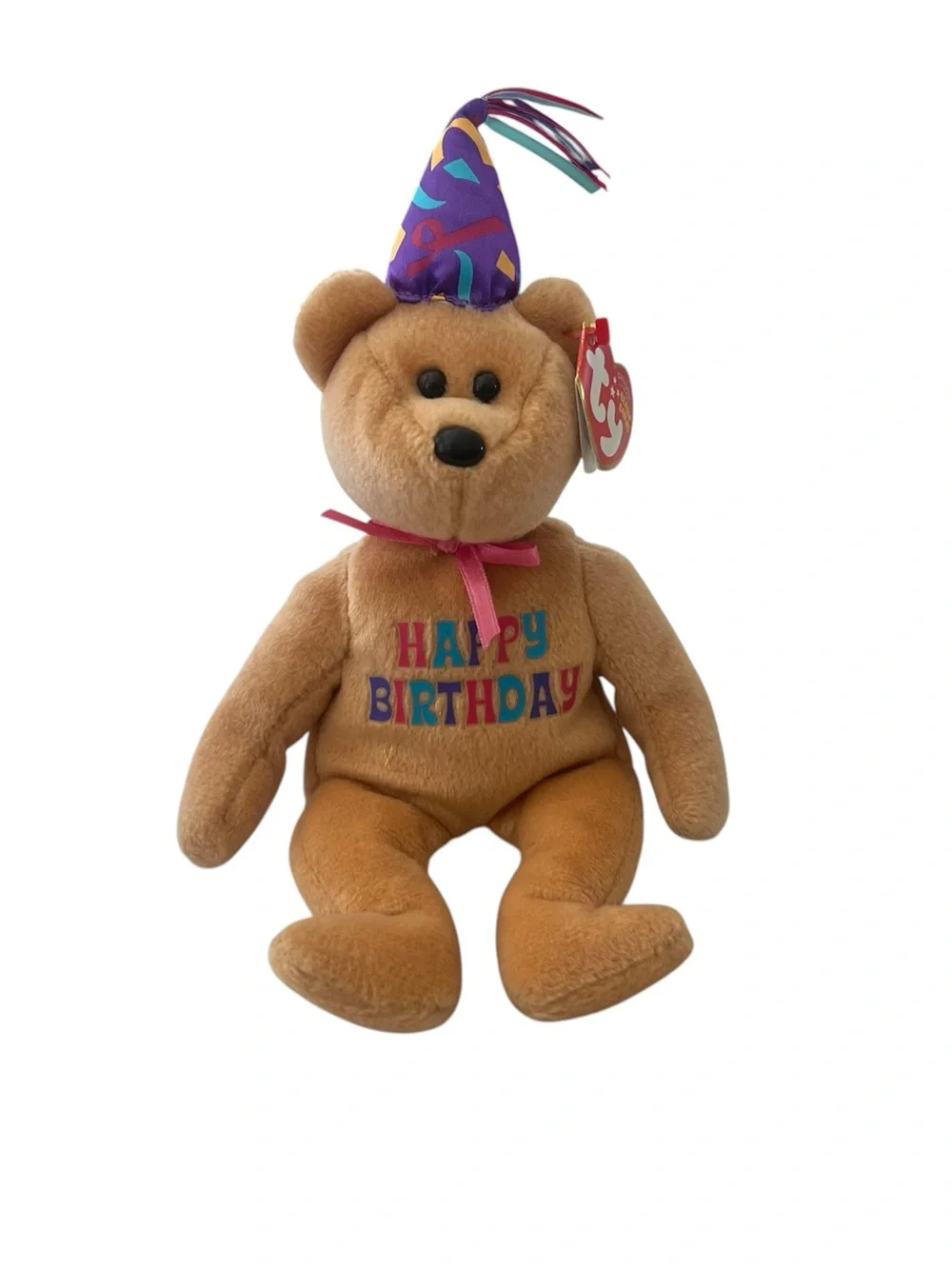 Ty Brown 'Happy Birthday' Bear with Purple Party Hat