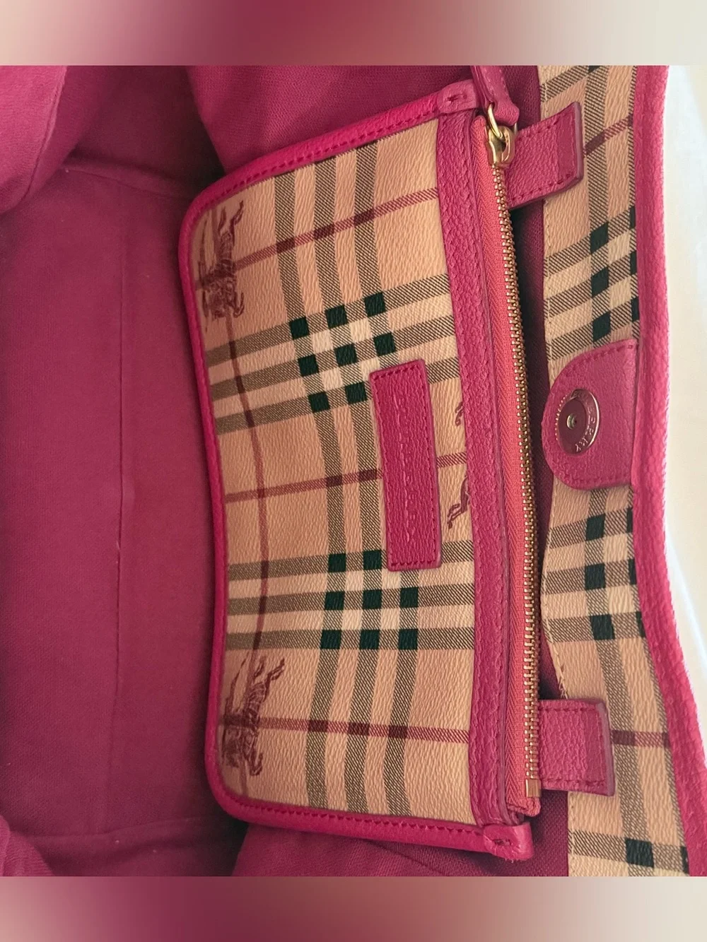 Burberry Haymarket check small Canterbury tote- hot pink- excellent condition