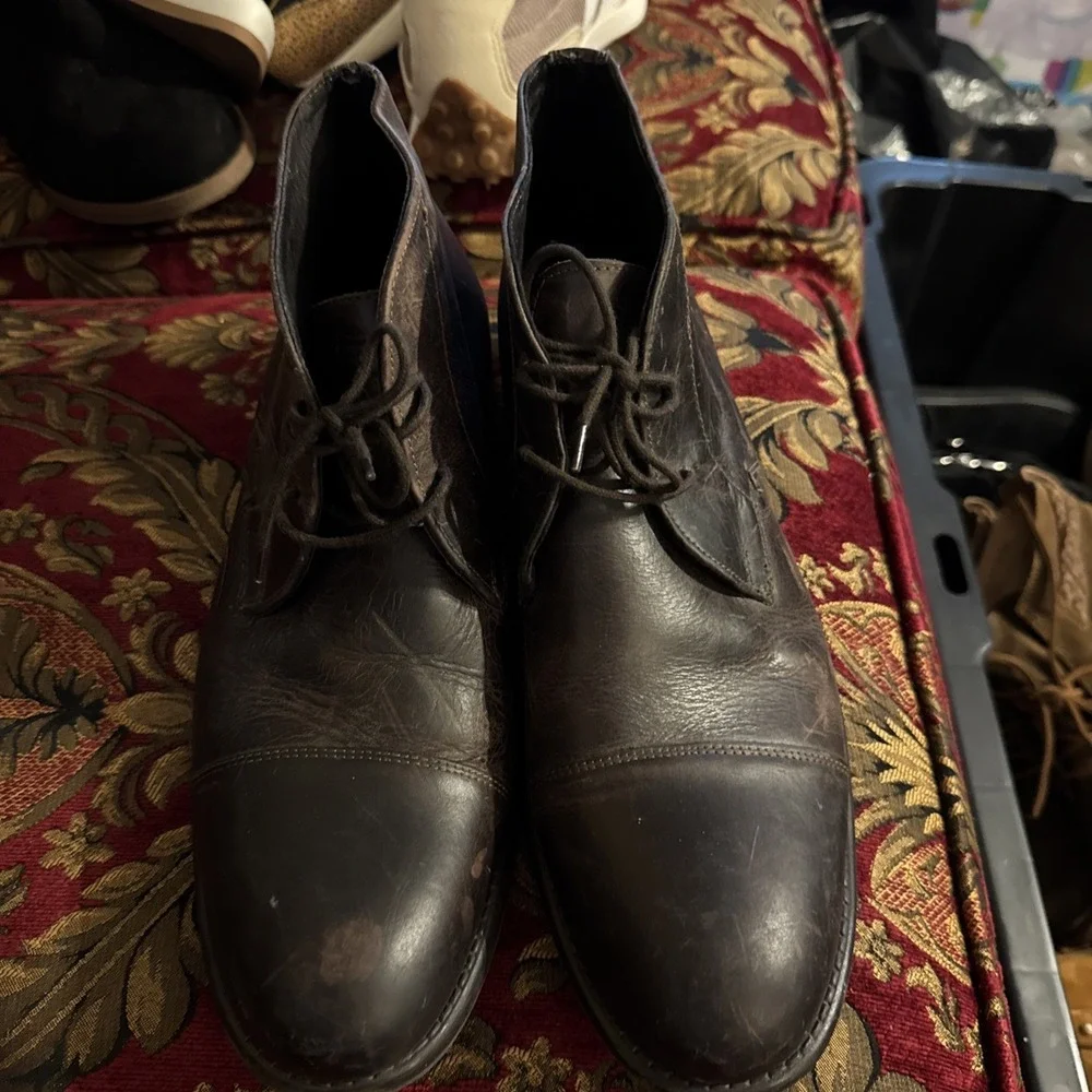 Stafford Men's Dark Brown Leather 2 Eye Chukka Cap Toe Ankle Boots Mens 9.5