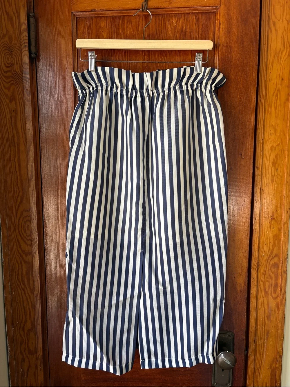 J. Crew Navy and White Striped Midi Skirt