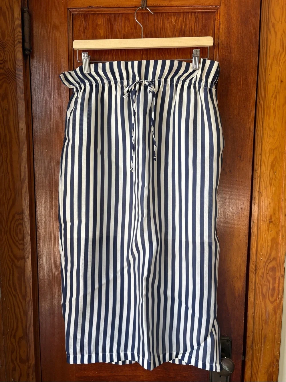 J. Crew Navy and White Striped Midi Skirt