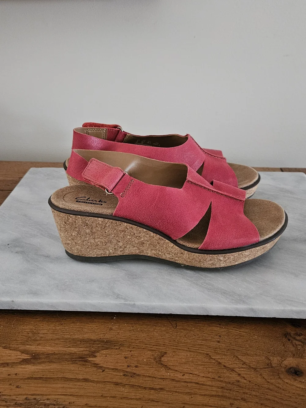 Women’s Clarks Red Cork Wedge Sandals
