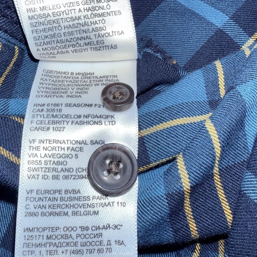 ✨ The North Face Men’s Plaid Button-Up Shirt – Blue Yellow Check – Size XL