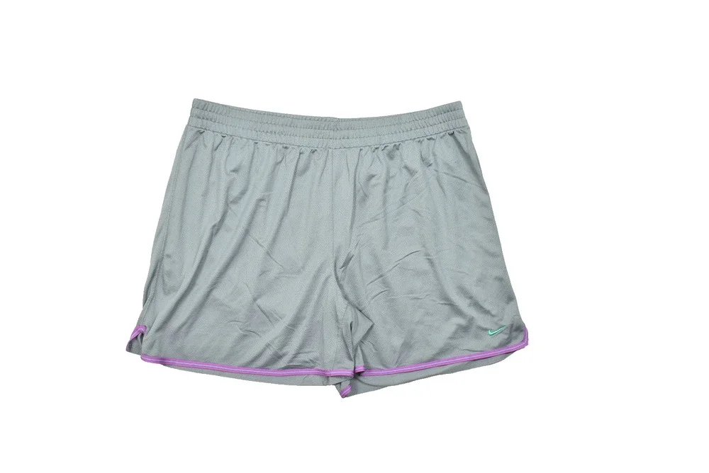 Nike Dri-Fit Women's 2X Gray Mesh Athletic Shorts Purple Trim Swoosh Logo
