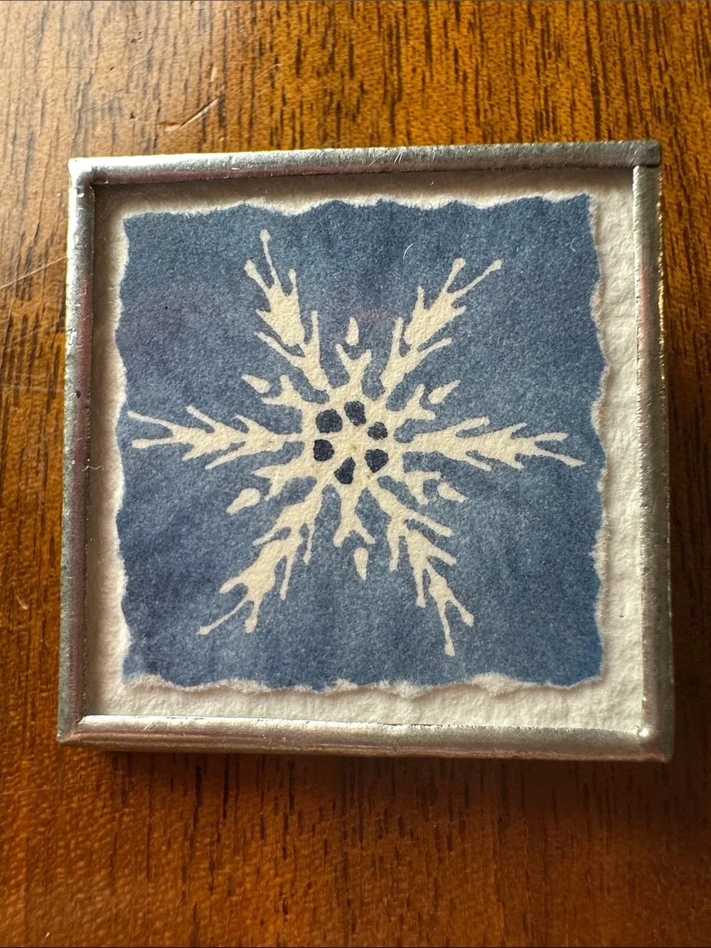 Blue & White Snowflake Art Brooch Pin