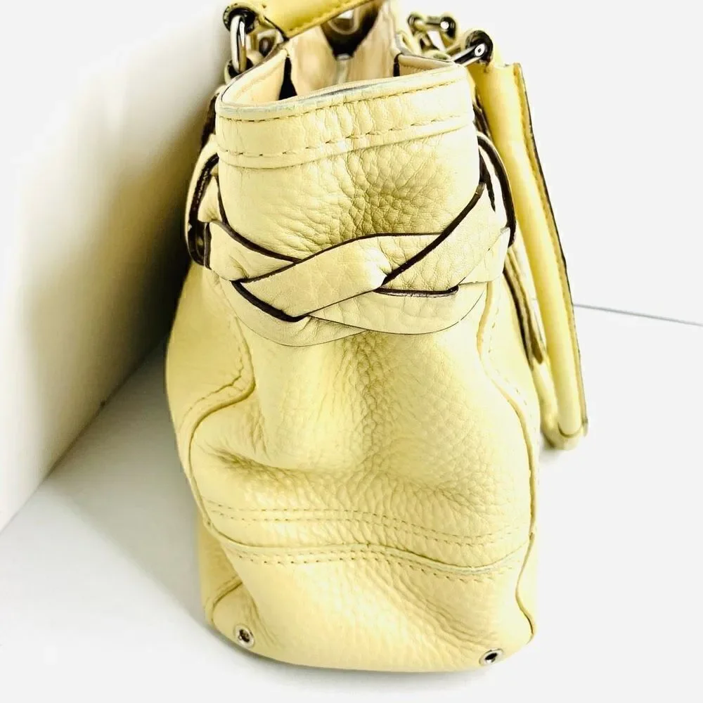 Coach F13084 Hampton Leather Braided Satchel Handbag Bag, Beige Cream