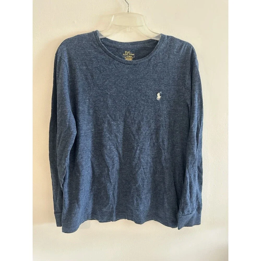 Polo Ralph Lauren Shirt Mens L Cotton Round Neck Pullover Custom Slim Fit Blue