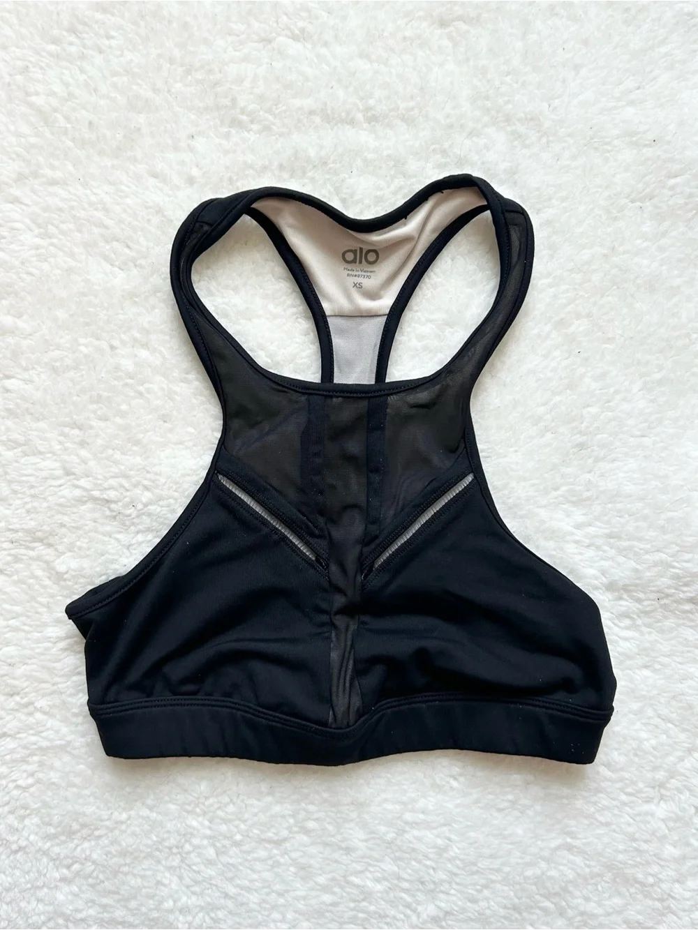 ALO Yoga Black Mesh High-Neck Racerback Sports Bra