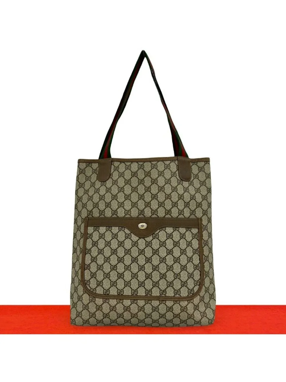 Gucci Vintage Sherry Line GG Logo Leather Tote Brown