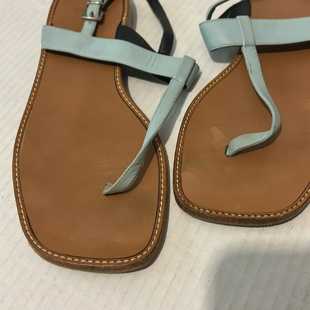 Coach Light Blue T-strap Thing Style Leather Sandals