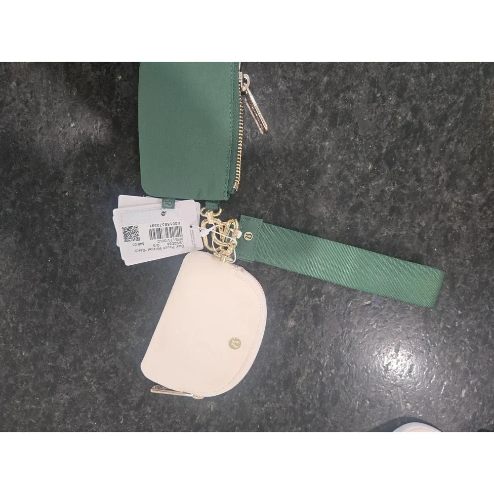 Lululemon Dual Pouch Wristlet Ivy Green Light Ivory Gold LW9GDSS NWT