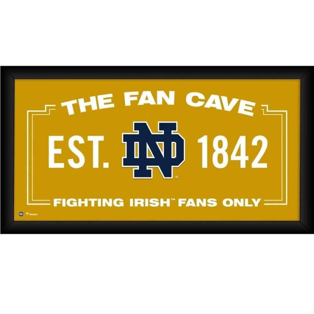 Notre Dame fighting Irish frame 10” x 20” Fan Cave College Fanatics gold black