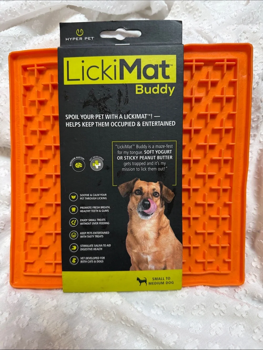 LickiMat Buddy - Orange Slow-Feed Dog Treat Mat (Small to Medium)