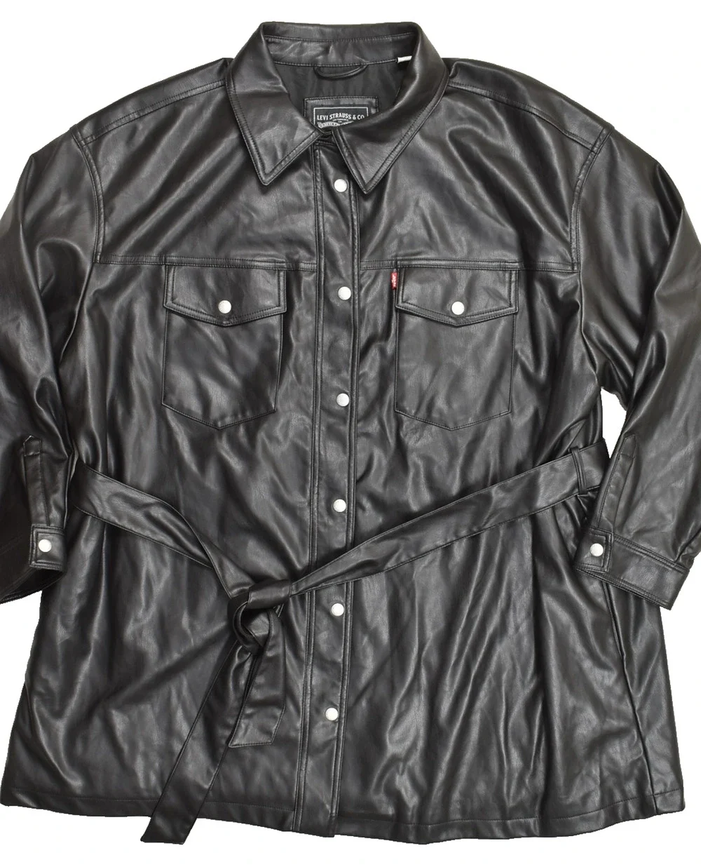 Levi's Faux Leather Belted Trucker Jacket Black Size 4X Big & Tall Faux Leather