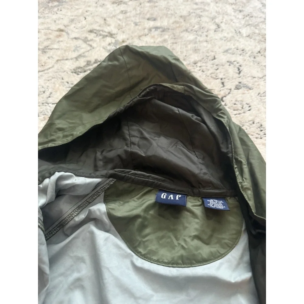 Vintage Gap Anorak Windbreaker Jacket Youth  XXL Olive Black Lined 1/4  Hooded