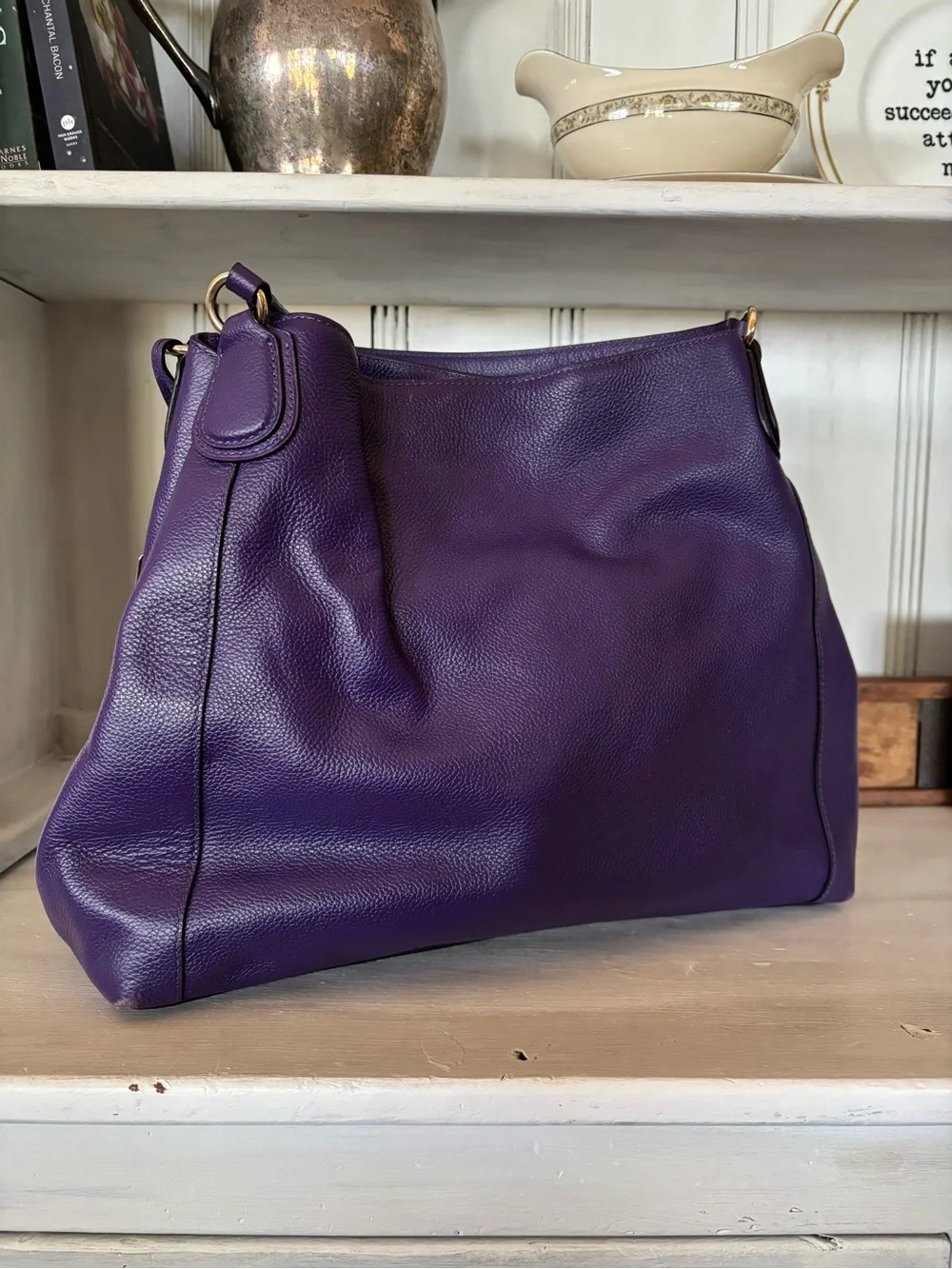 Coach Purple Pebbled Leather Shoulder Bag with Gold Hardware